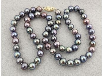 STUNNING VINTAGE 14K GOLD 6mm - 7mm GRAY PEARLS NECKLACE