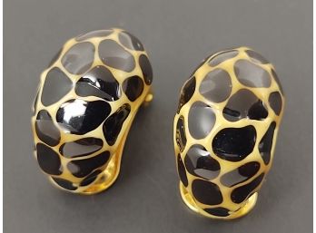 VINTAGE DESIGNER KJL KENNETH JAY LANE ENAMEL LEOPARD CLIP EARRINGS