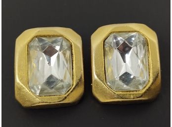 VINTAGE DESIGNER C. STEIN GOLD TONE CRYSTAL CLIP EARRINGS