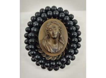 ANTIQUE VICTORIAN WHITBY JET & VULCANITE CAMEO CLIP