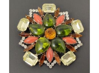 VINTAGE DESIGNER KJL KENNETH JAY LANE RHINESTONE & GLASS BROOCH