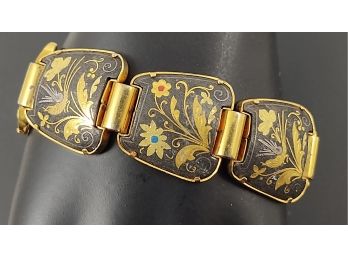 BEAUTIFUL VINTAGE FLOWERS & BIRDS DAMASCENE PANEL BRACELET