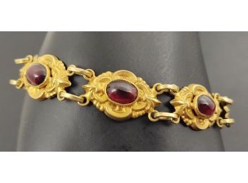 AMAZING ANTIQUE VICTORIAN 14K GOLD GARNET CABOCHON BRACELET