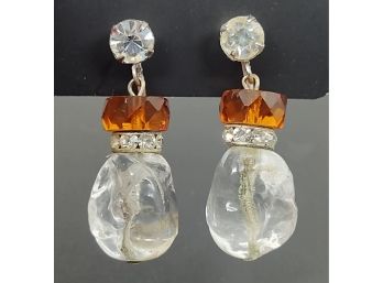 ANTIQUE UNSIGNED 1920s FRENCH GRIPOIX GLASS DROP EARRINGS