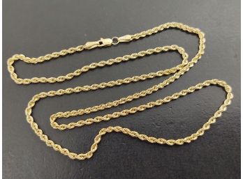 VINTAGE 14K GOLD 2MM ROPE CHAIN NECKLACE