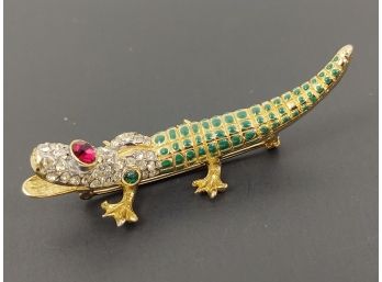 RARE VINTAGE KJL KENNETHY JAY LANE ENAMEL RHINESTONE ALLIGATOR BROOCH BOOK PIECE