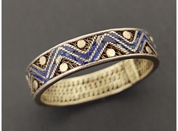 ANTIQUE CHINESE FILIGREE STERLING SILVER ENAMEL BAND RING