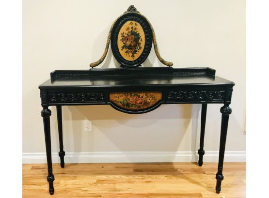Vintage Dark Stained Console Table With Drawer