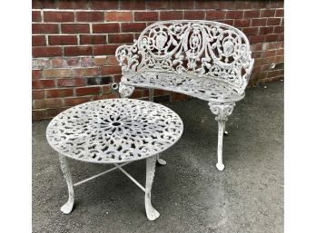 Vintage Cast Aluminum Garden Table & Curved Settee