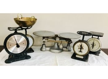 Group Of Five Vintage Table Top Scales - General Electric & American Family