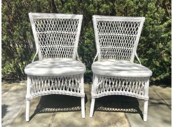 Classic Pair Vintage White Wicker Chairs