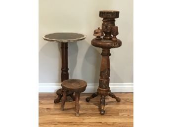 Interesting Adirondack Table, Stool & Small Tea Table