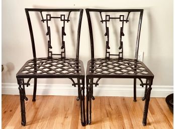 Pair Black Painted Cast Iron Chairs