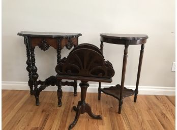 Three Small Dark Stained Stands