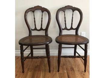 Pair Vintage Cane Seat Side Chairs