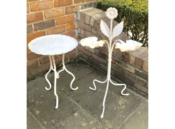 Vintage White Painted Wrought Iron Planter & Small Table