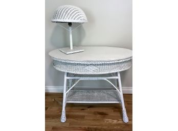 Lovely Oval Wicker Center Table And Small Table Top Lamp