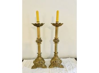 Pair Vintage Brass Altar Sticks