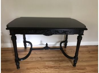 Beautiful Black Stained Carved Single Drawer Library Table