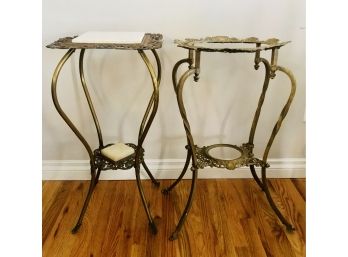 Two Brass Filligree Accent Tables - Both AS IS