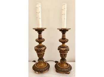 Pair Decorative Candlestick Table Top Lamps