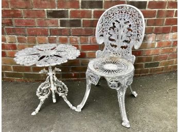 Vintg Cast Aluminum Patio Chair & Small Side Table