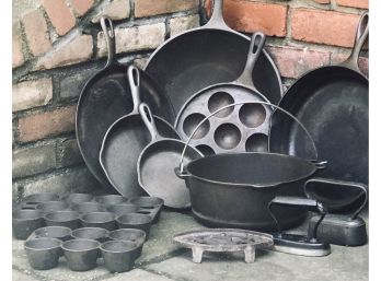 Group Of Twelve Vintage Cast Iron Utensils And Cookware