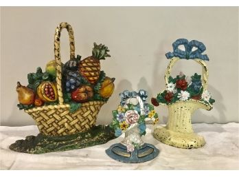 Group Of Three Charming Painted Cast Iron Door Stops