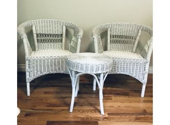 Two Matching Wicker Chairs & Small Table