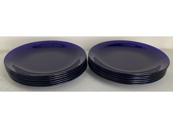 Twelve French Cobalt Blue Glass Plates
