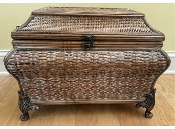 Woven Chest Filled With Hats, Gloves And Scarves