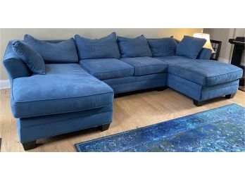 Three Piece Blue Microfiber Sectional