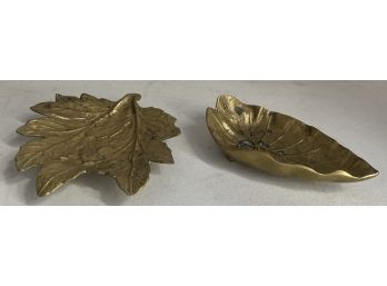 Two Virginia Metal Crafters Brass Leaf Dishes