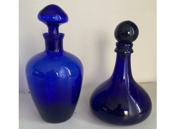 Two Cobalt Blue Decanters