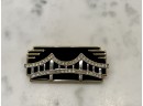 Vintage Monet Art Deco Inspired Black Enamel & Rhinestone Bridge Lapel Pin