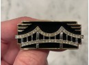 Vintage Monet Art Deco Inspired Black Enamel & Rhinestone Bridge Lapel Pin