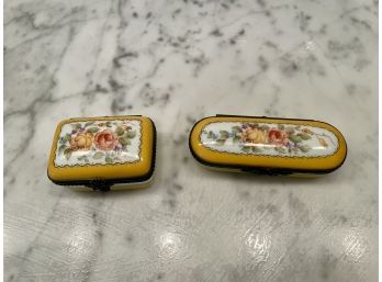 Two Matching Rochard Limoges Yellow Floral Porcelain Trinket Boxes