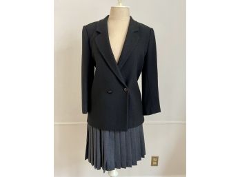 Charcoal Grey Wool Pleated Skirt & Black Wool Blazer