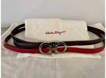 Salvatore Ferragamo Red & Dark Brown Leather Belt, Made In Italy