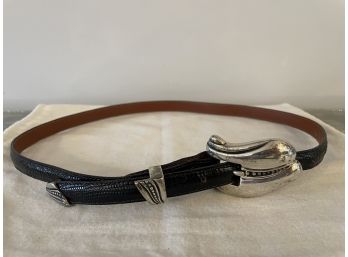 Vintage Sterling Silver Barry Kieselstein Cord 1981 Belt Buckle & Lizard Skin Belt