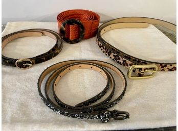 Four J Crew Thin Profile Belts Including Leather & Silk