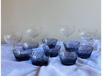 Glassware Lot  - Striped Bowls Margarita Glasses (G)