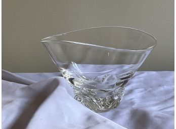 Signed Steuben Art Crystal Glass Trillium Footed Bowl