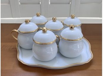 Vintage French Pot A Creme Set Of Six With Serving Tray