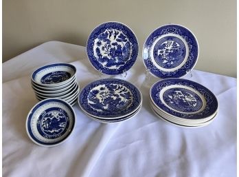 Collections Of 12 Chinoiserie Style Small Plates & Finger Bowls (DR)