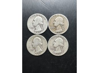 4 Washington Silver Quarters 1941, 1942, 1943, 1944