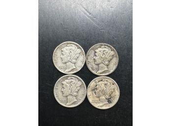 4 Mercury Dimes 1941, 1942, 1943, 1944