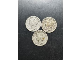 3 Mercury Dimes 1935, 1937, 1939