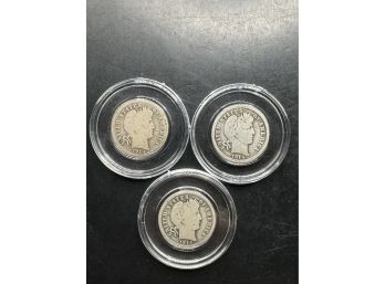 3 Silver Barber Dimes 1914, 1914-D, 1914-S