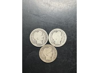 3 Silver Barber Dimes 1913, 1914, 1915